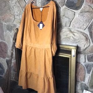 4XL boho burnt orange midi dress with pockets